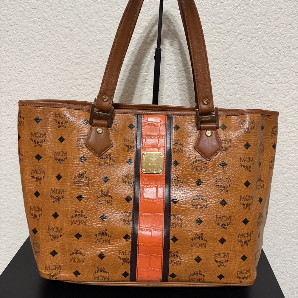 MCM Cognac and Red Women's Tote Bag